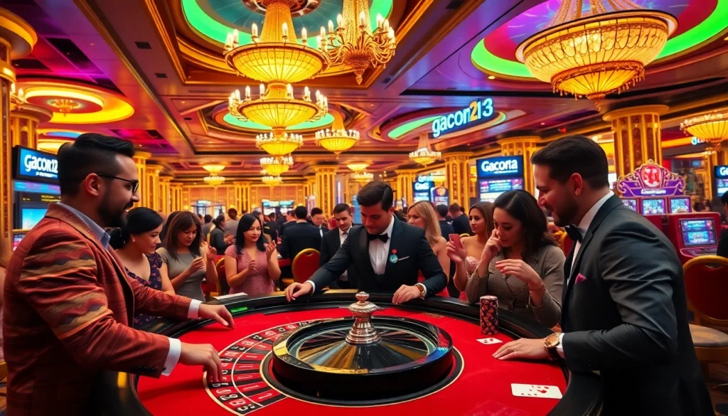 Experience the thrill of gacor123 at a lively casino table as players engage in exciting roulette action.